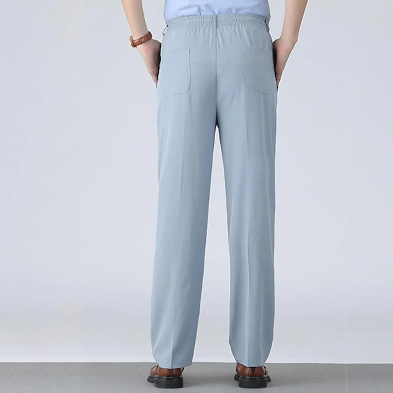 Mens Dress Pants Straight Leg Suit Pants Classic Flat Front Work Pants Casual Business Non-lron Pants Elastic Waist
