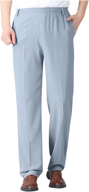 Mens Dress Pants Straight Leg Suit Pants Classic Flat Front Work Pants Casual Business Non-lron Pants Elastic Waist