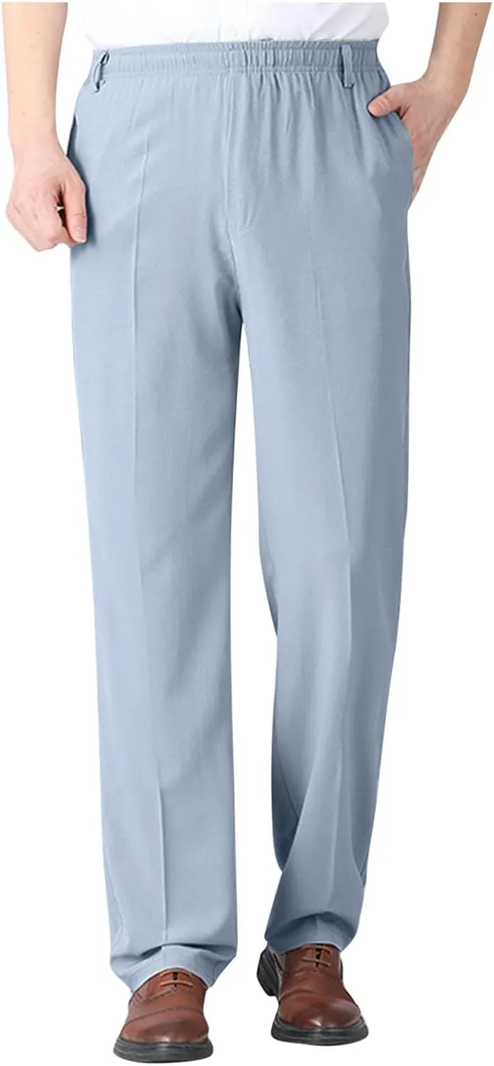 Mens Dress Pants Straight Leg Suit Pants Classic Flat Front Work Pants Casual Business Non-lron Pants Elastic Waist