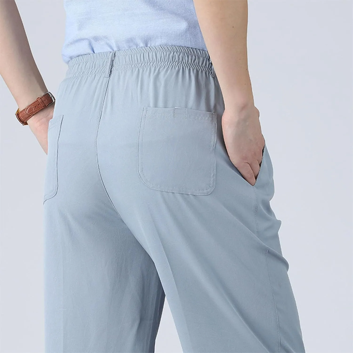 Mens Dress Pants Straight Leg Suit Pants Classic Flat Front Work Pants Casual Business Non-lron Pants Elastic Waist