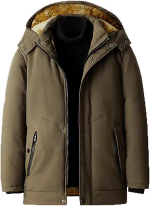 Mens Fleece Lined Puffer Jacket Windbreaker Parka Plus Size Down Coat Warm Winter Coats with Detachable Hood