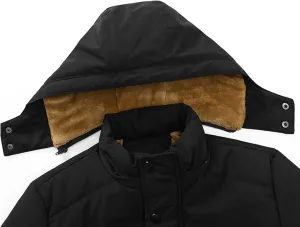 Mens Fleece Lined Puffer Jacket Windbreaker Parka Plus Size Down Coat Warm Winter Coats with Detachable Hood