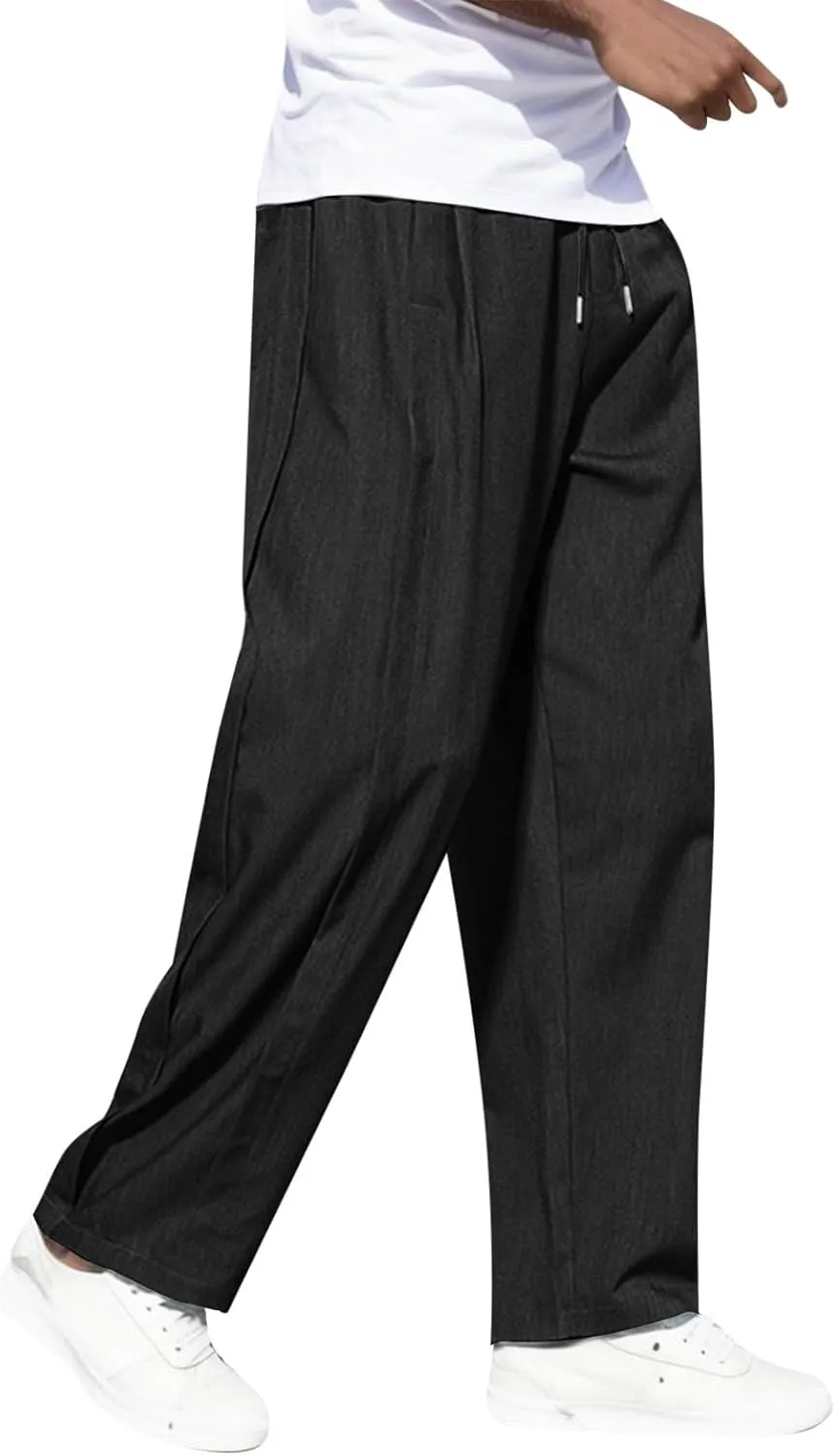 Mens Four Seasons Retro Loose Harlan Trousers Simple Straight Wide Leg Pants Sport Trousers