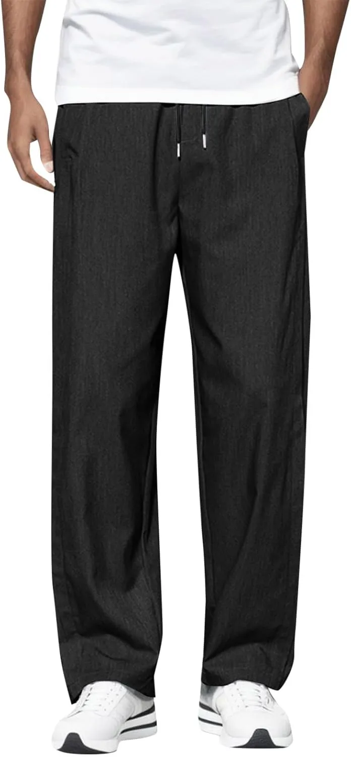 Mens Four Seasons Retro Loose Harlan Trousers Simple Straight Wide Leg Pants Sport Trousers