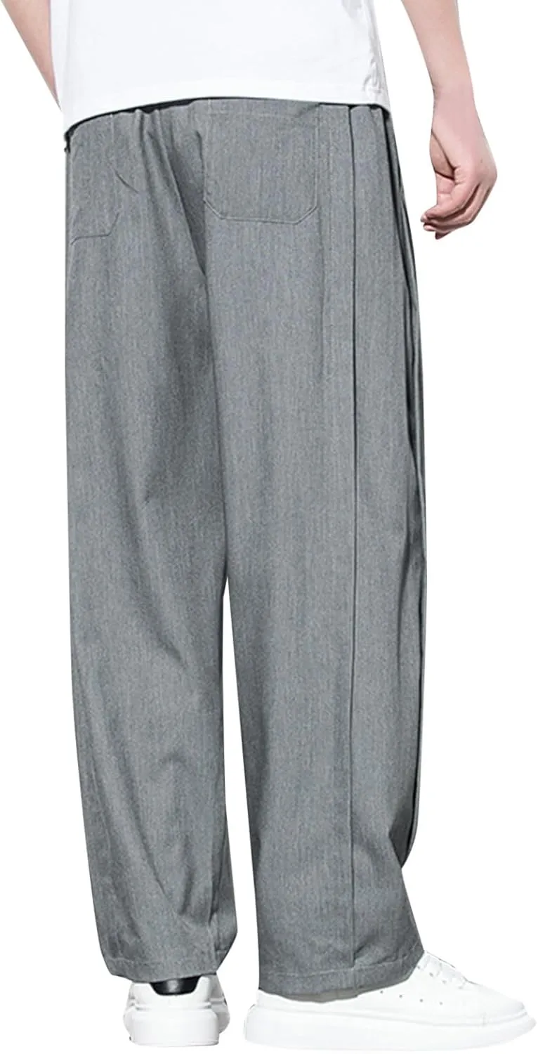 Mens Four Seasons Retro Loose Harlan Trousers Simple Straight Wide Leg Pants Sport Trousers