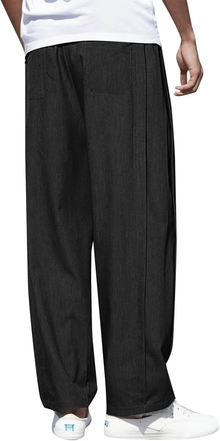 Mens Four Seasons Retro Loose Harlan Trousers Simple Straight Wide Leg Pants Sport Trousers