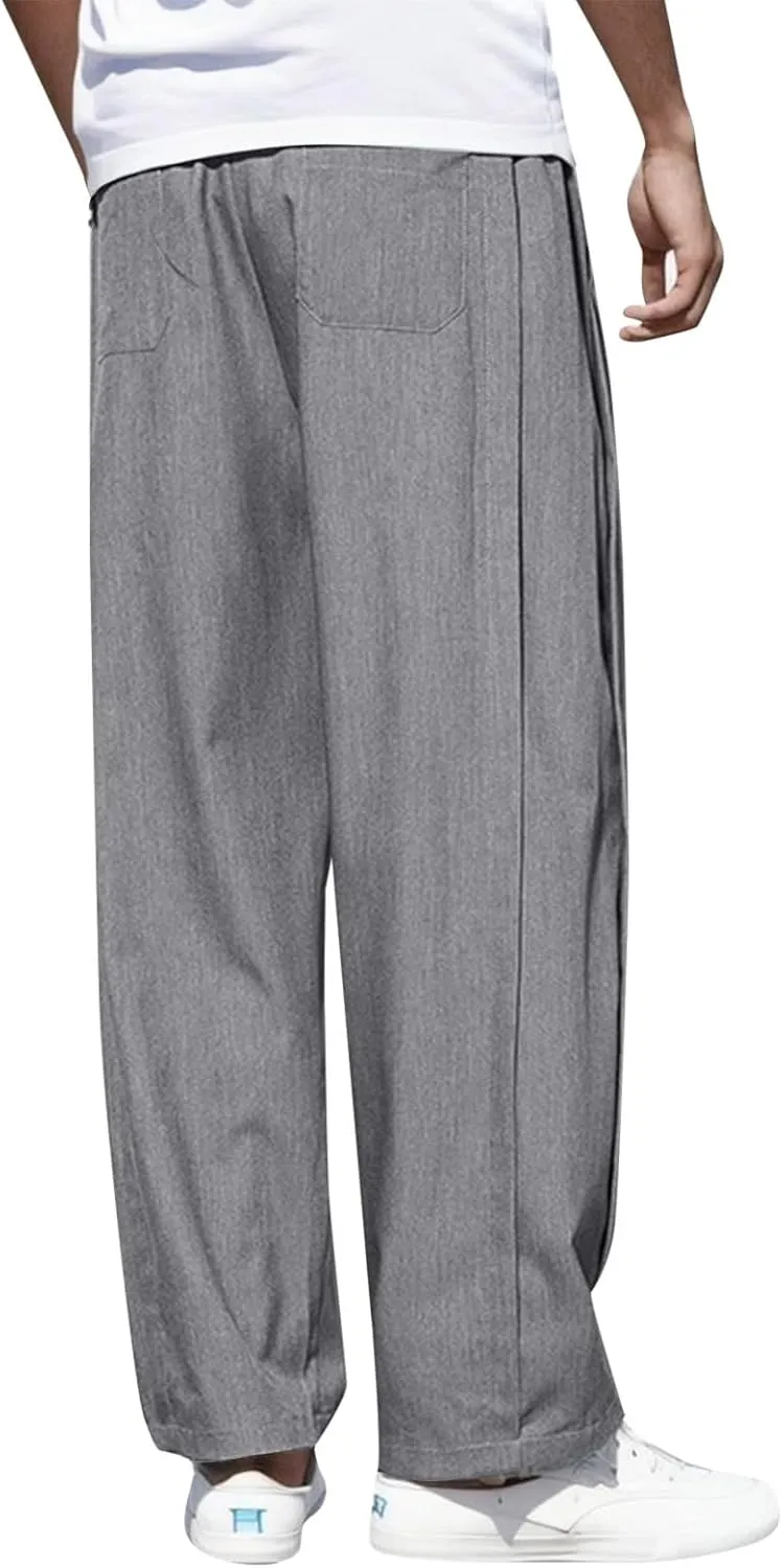 Mens Four Seasons Retro Loose Harlan Trousers Simple Straight Wide Leg Pants Sport Trousers