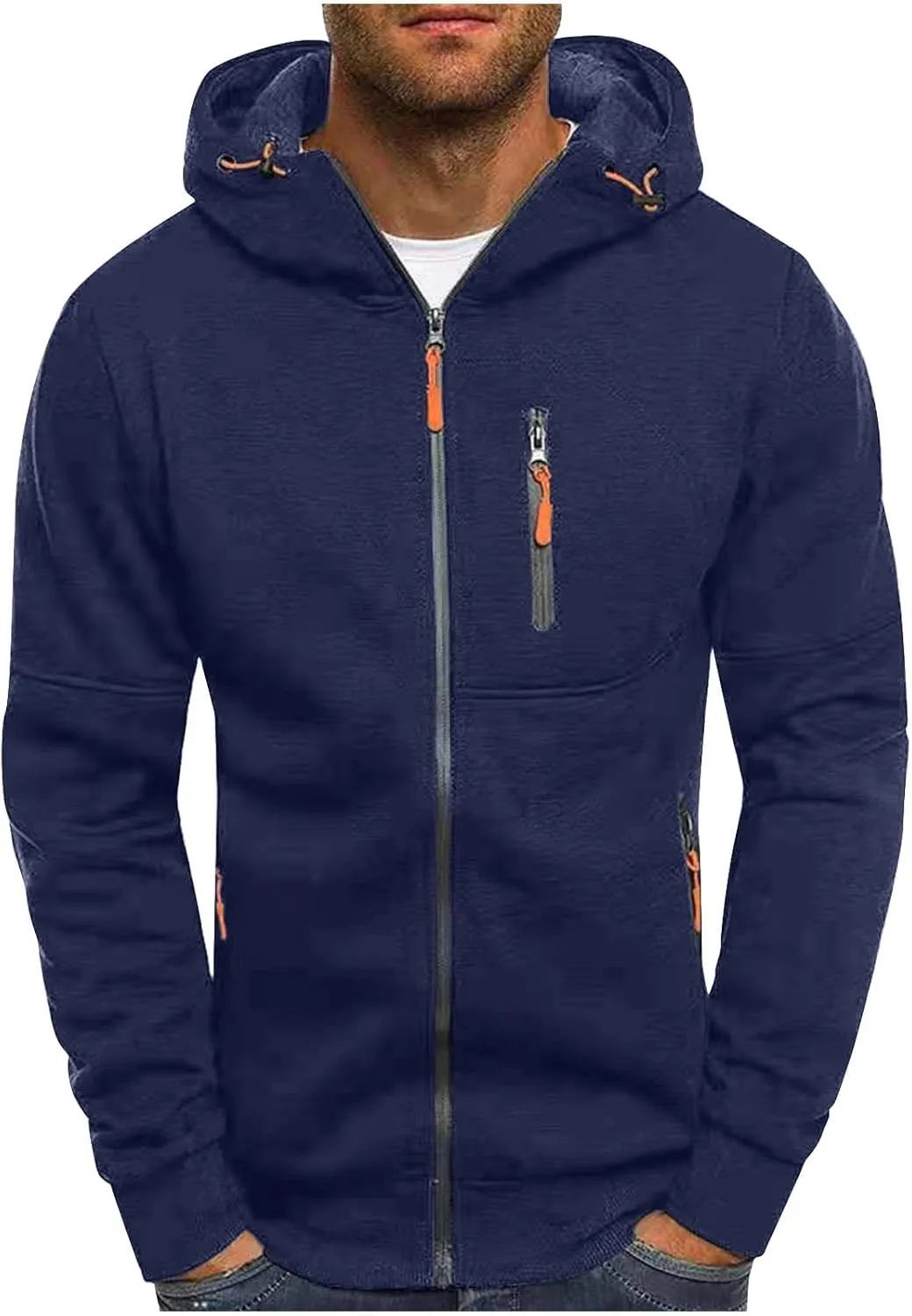 Mens Full Zip Up Hoodies Casual Heavyweight Fleece Pullover Hoodie Athletic Workout Hooded Sweatshirt with Zip Pocket