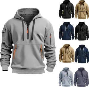 Men's Hoodies Quarter Zip Pullover Vintage Workout Running Active Hoodies with Pockets Military Tactical Sweatshirt