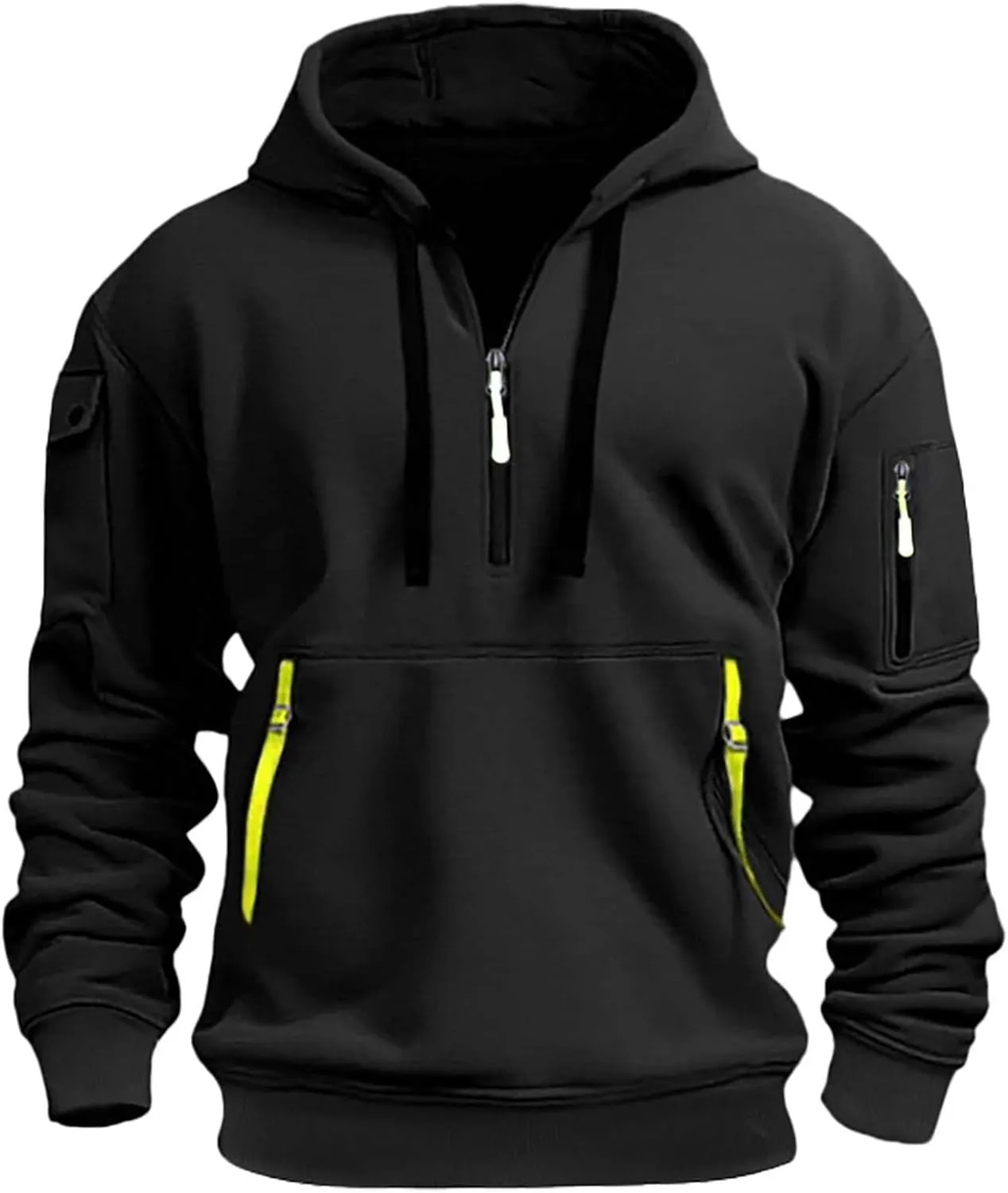 Men's Hoodies Quarter Zip Pullover Vintage Workout Running Active Hoodies with Pockets Military Tactical Sweatshirt