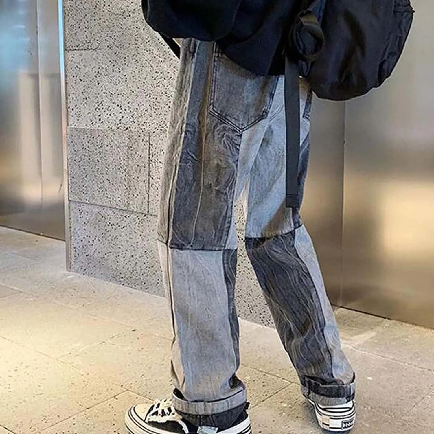 Men's Jeans Patchwork Jeans Pants Vintage Casual Relaxed Fit Jeans Trousers Denim Pants