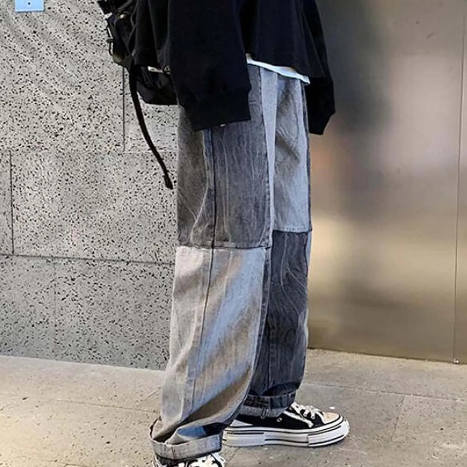 Men's Jeans Patchwork Jeans Pants Vintage Casual Relaxed Fit Jeans Trousers Denim Pants