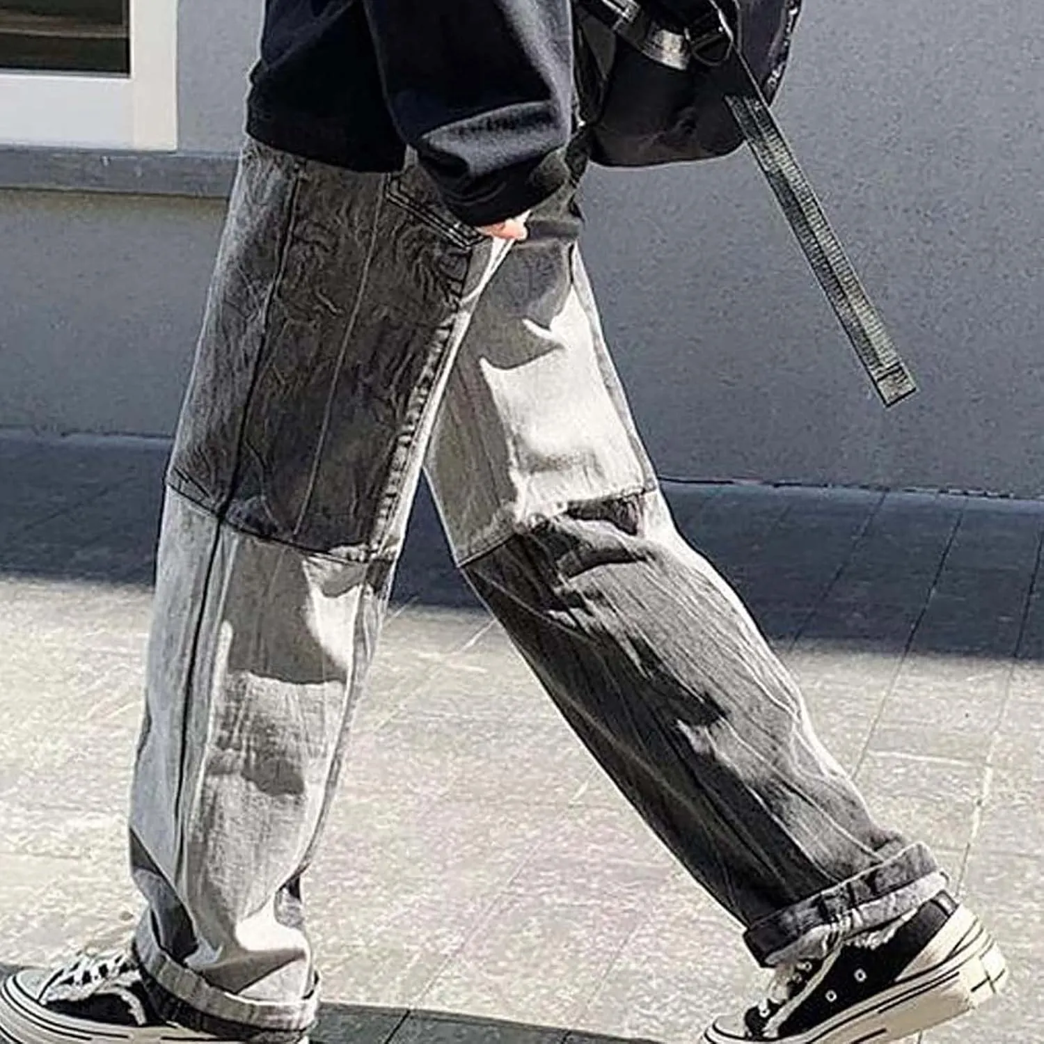Men's Jeans Patchwork Jeans Pants Vintage Casual Relaxed Fit Jeans Trousers Denim Pants