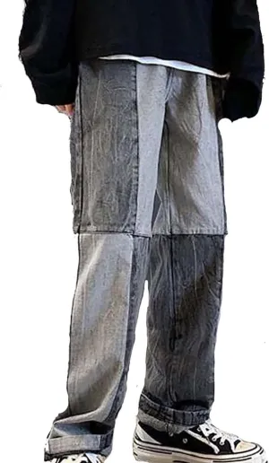 Men's Jeans Patchwork Jeans Pants Vintage Casual Relaxed Fit Jeans Trousers Denim Pants