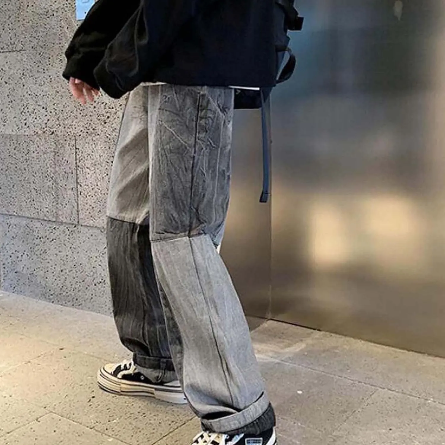 Men's Jeans Patchwork Jeans Pants Vintage Casual Relaxed Fit Jeans Trousers Denim Pants