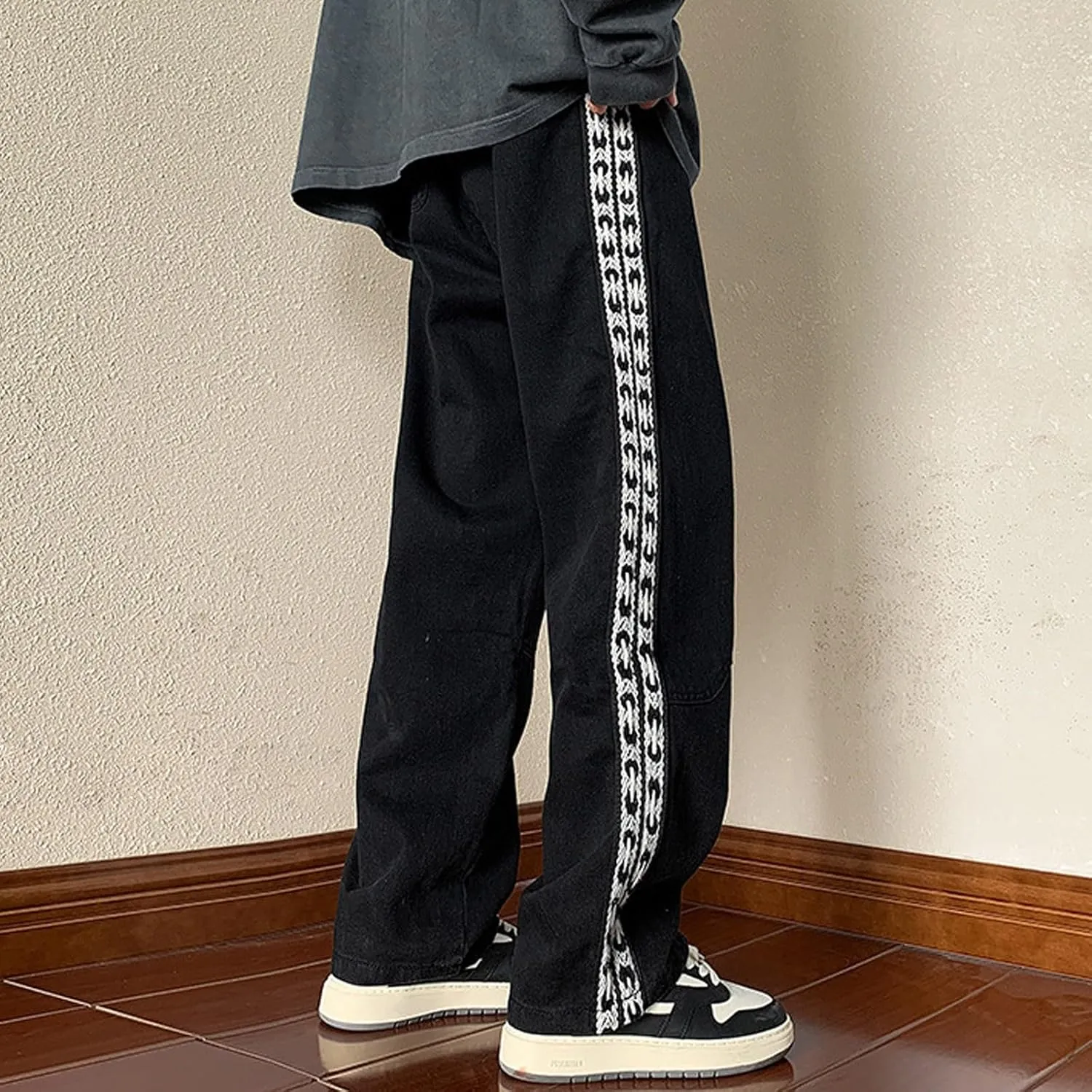 Mens Jeans Relaxed Fit Distressed Straight Leg Big and Tall Mens Casual Baggy Jeans Patchwork Pants Trousers