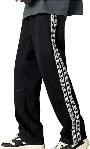 Mens Jeans Relaxed Fit Distressed Straight Leg Big and Tall Mens Casual Baggy Jeans Patchwork Pants Trousers