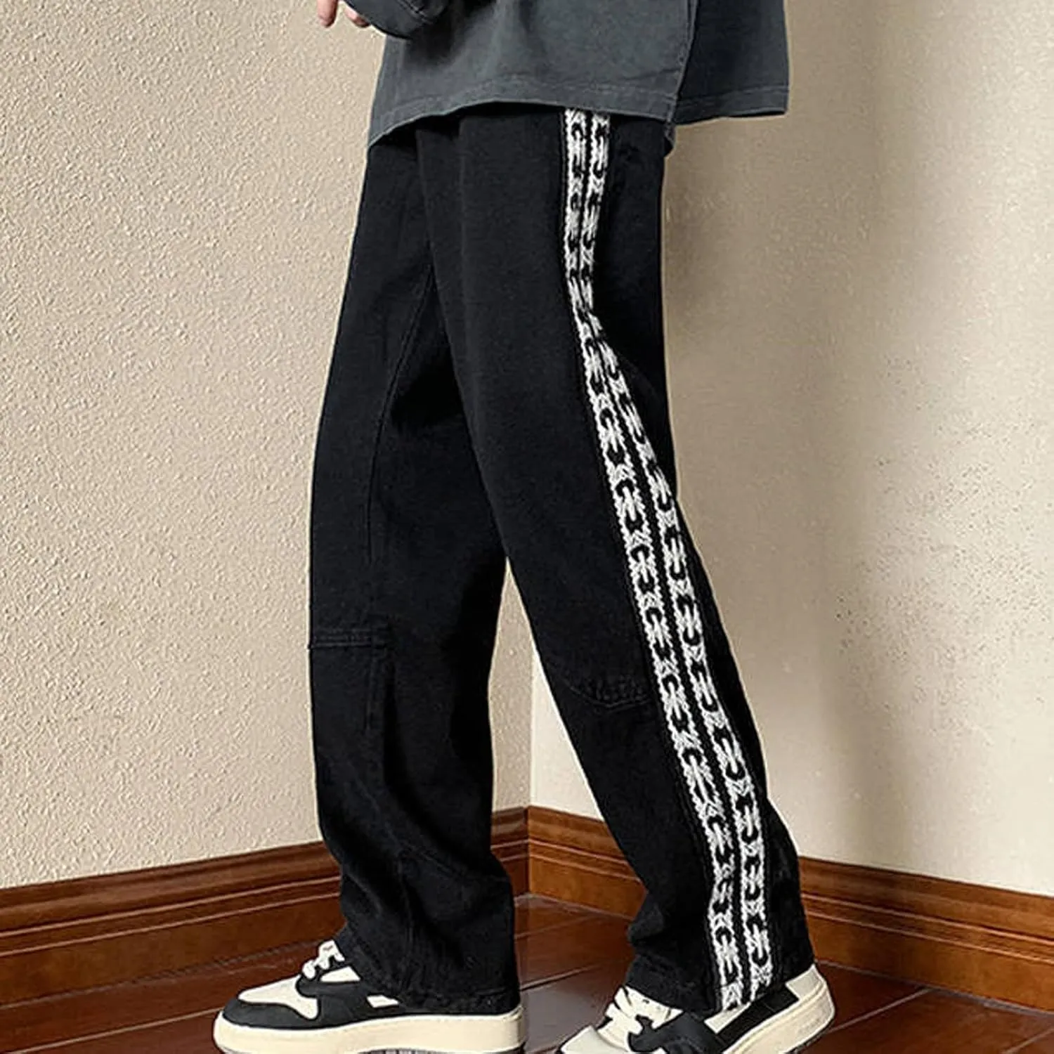 Mens Jeans Relaxed Fit Distressed Straight Leg Big and Tall Mens Casual Baggy Jeans Patchwork Pants Trousers