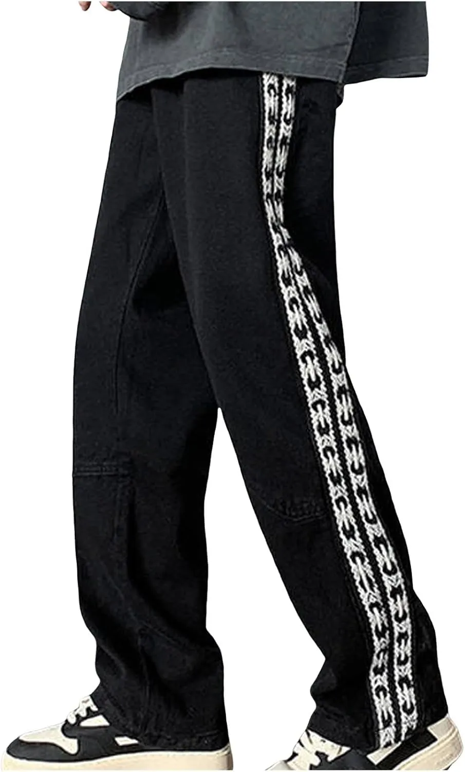 Mens Jeans Relaxed Fit Distressed Straight Leg Big and Tall Mens Casual Baggy Jeans Patchwork Pants Trousers