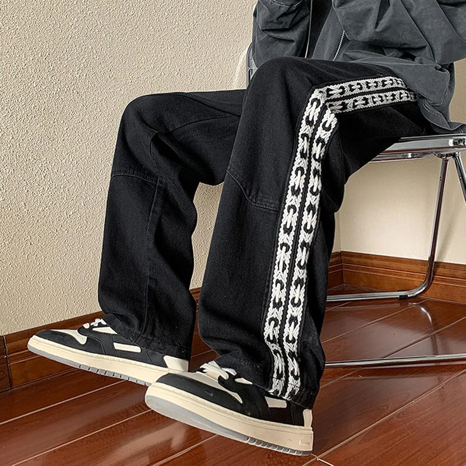 Mens Jeans Relaxed Fit Distressed Straight Leg Big and Tall Mens Casual Baggy Jeans Patchwork Pants Trousers