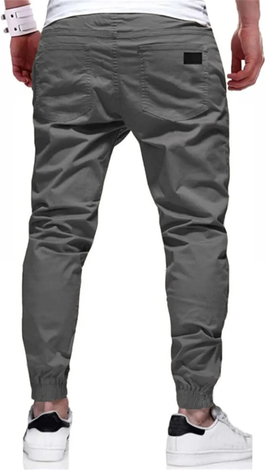 Men's Joggers Pants Slim Fit Drawstring Chino Cargo Pants Elastic Waist Drawstring Hiking Outdoor Twill Track Pants