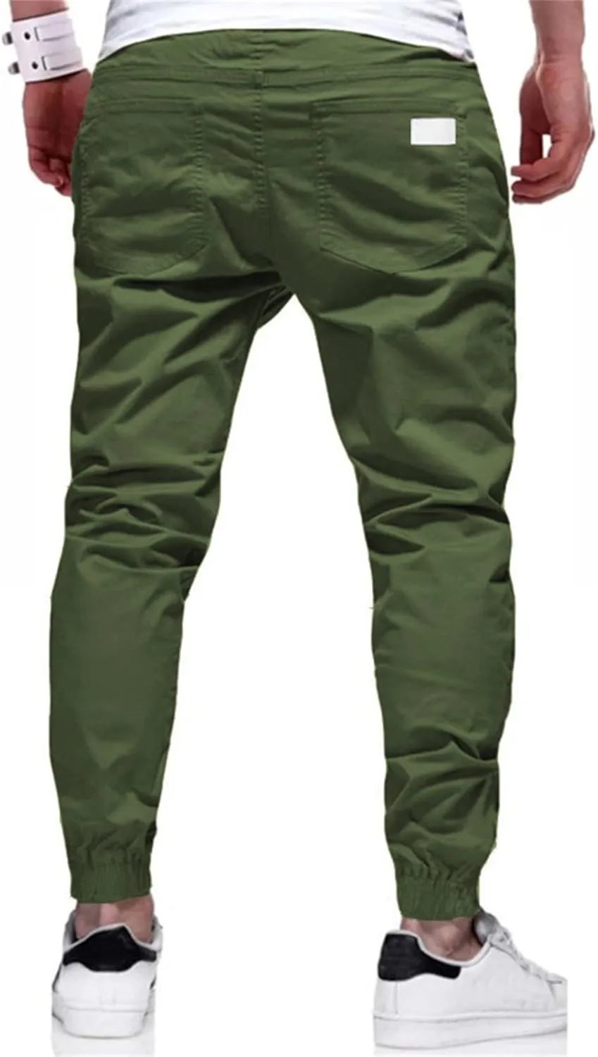 Men's Joggers Pants Slim Fit Drawstring Chino Cargo Pants Elastic Waist Drawstring Hiking Outdoor Twill Track Pants