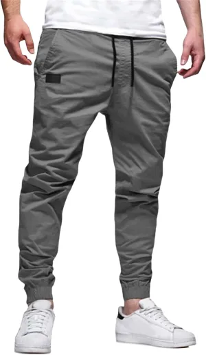 Men's Joggers Pants Slim Fit Drawstring Chino Cargo Pants Elastic Waist Drawstring Hiking Outdoor Twill Track Pants