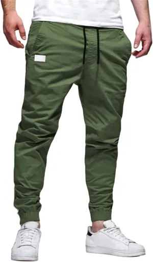 Men's Joggers Pants Slim Fit Drawstring Chino Cargo Pants Elastic Waist Drawstring Hiking Outdoor Twill Track Pants