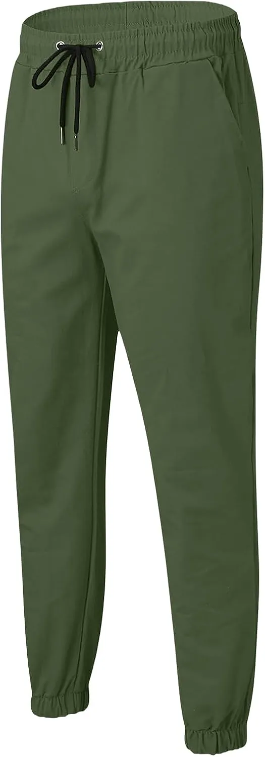Men's Joggers Pants Slim Fit Drawstring Chino Cargo Pants Elastic Waist Drawstring Hiking Outdoor Twill Track Pants