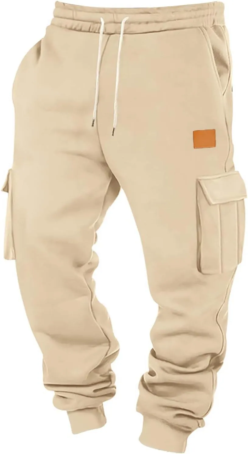 Mens Joggers with Pockets Drawstring Waist Heavyweight Sweatpants Baggy Winter Casual Fleece Lined Cargo Pants