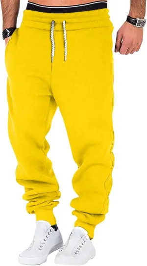 Mens Jogging Pants Baggy Casual Solid Color Sweatpants Stretch Elastic Waist Drawstring Sport Pants with Pockets