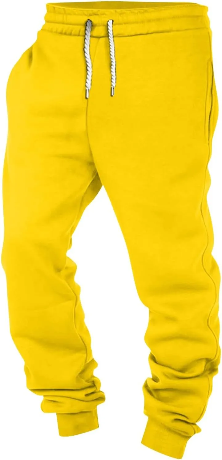 Mens Jogging Pants Baggy Casual Solid Color Sweatpants Stretch Elastic Waist Drawstring Sport Pants with Pockets