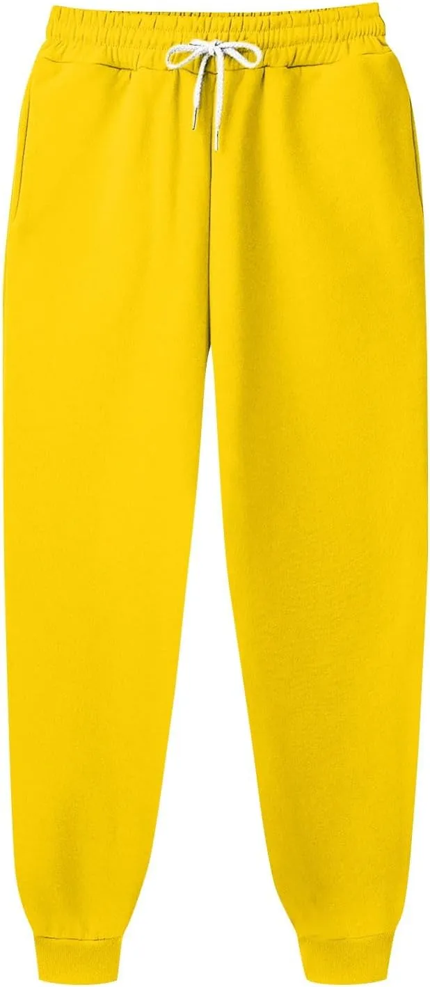 Mens Jogging Pants Baggy Casual Solid Color Sweatpants Stretch Elastic Waist Drawstring Sport Pants with Pockets