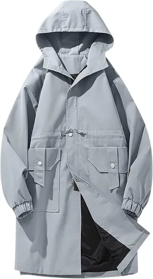 Men's Loose Fit Utility Coat Workwear Long Sleeved Hooded Jacket Waterproof Winter Jacket with Multiple Pockets