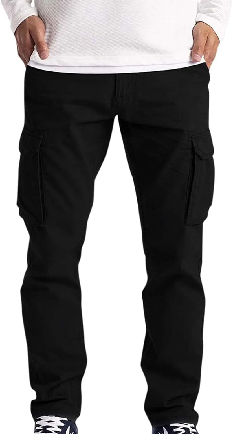 Men's Military Cargo Pants Solid Color Combat Pant Regular Fit Straight Leg Sweatpant Outdoor Stretch Golf Sweatpants