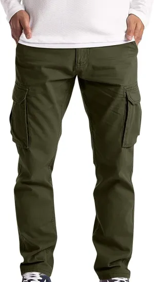 Men's Military Cargo Pants Solid Color Combat Pant Regular Fit Straight Leg Sweatpant Outdoor Stretch Golf Sweatpants