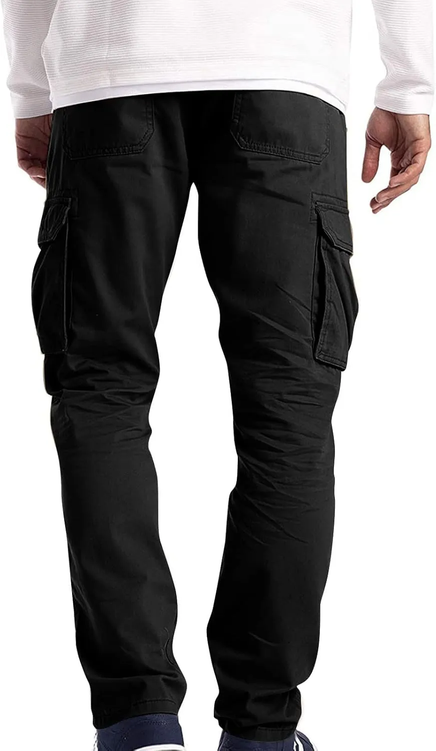 Men's Military Cargo Pants Solid Color Combat Pant Regular Fit Straight Leg Sweatpant Outdoor Stretch Golf Sweatpants