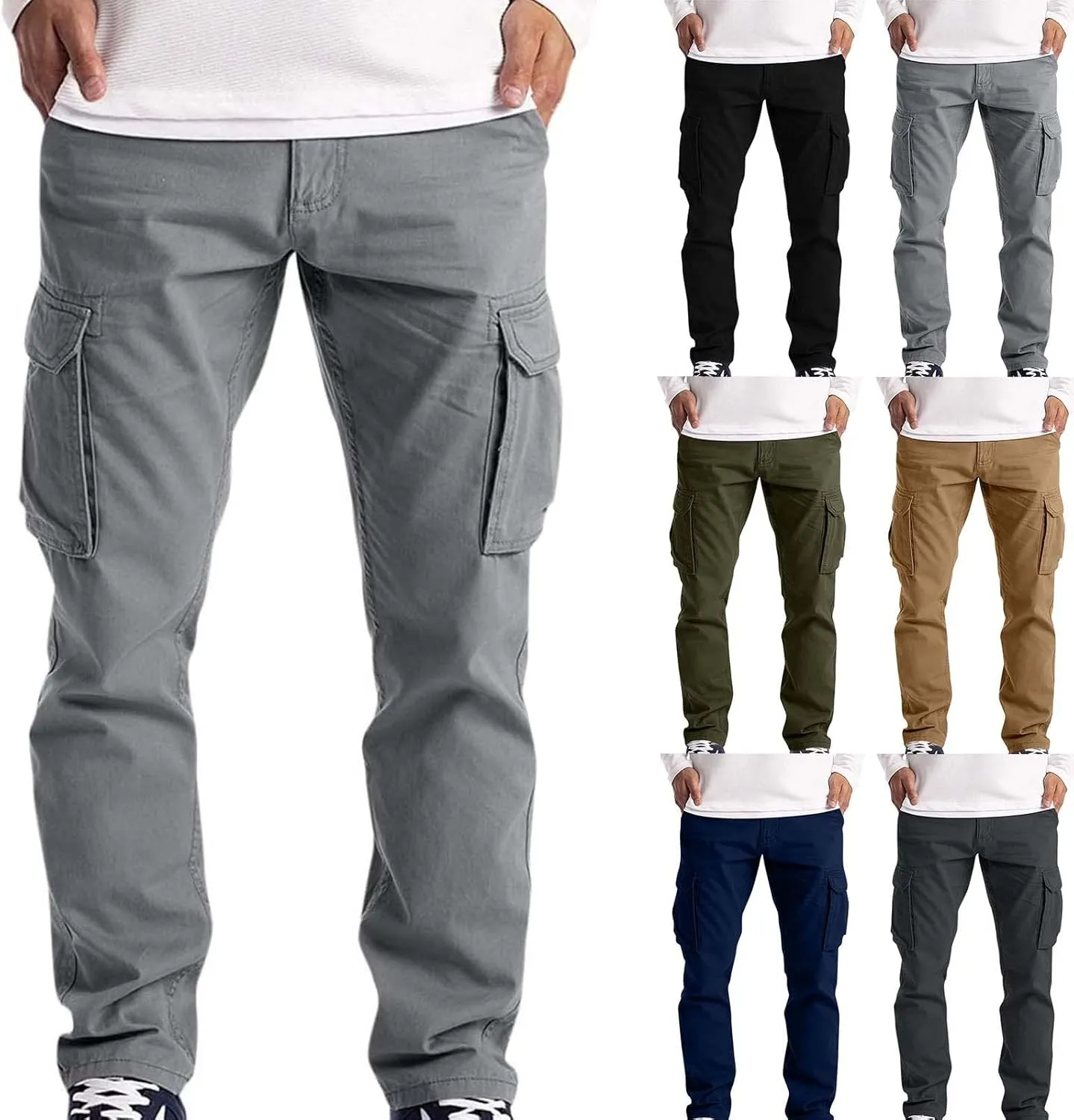 Men's Military Cargo Pants Solid Color Combat Pant Regular Fit Straight Leg Sweatpant Outdoor Stretch Golf Sweatpants