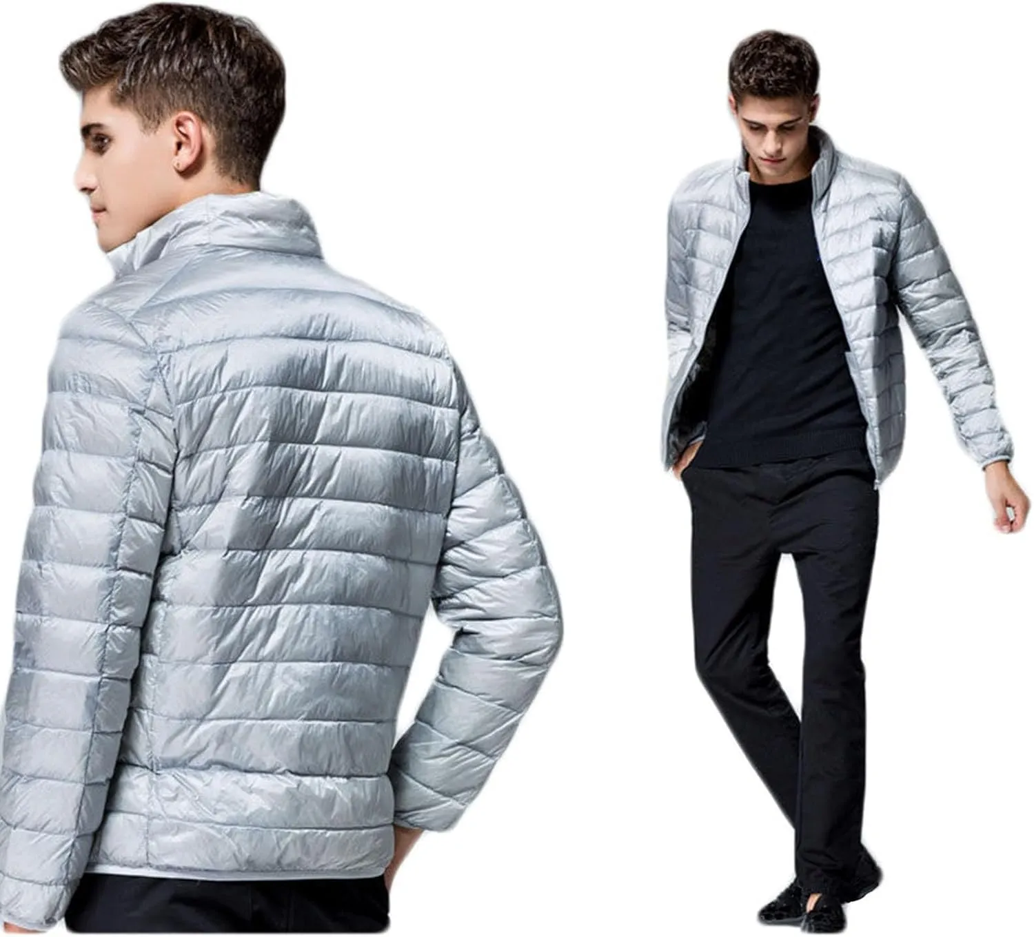 Mens Puffer Jacket Lightweight Packable Down Coat Stand Collar Quilted Jacket Casual Zip up Jacket Warm Winter Outwear