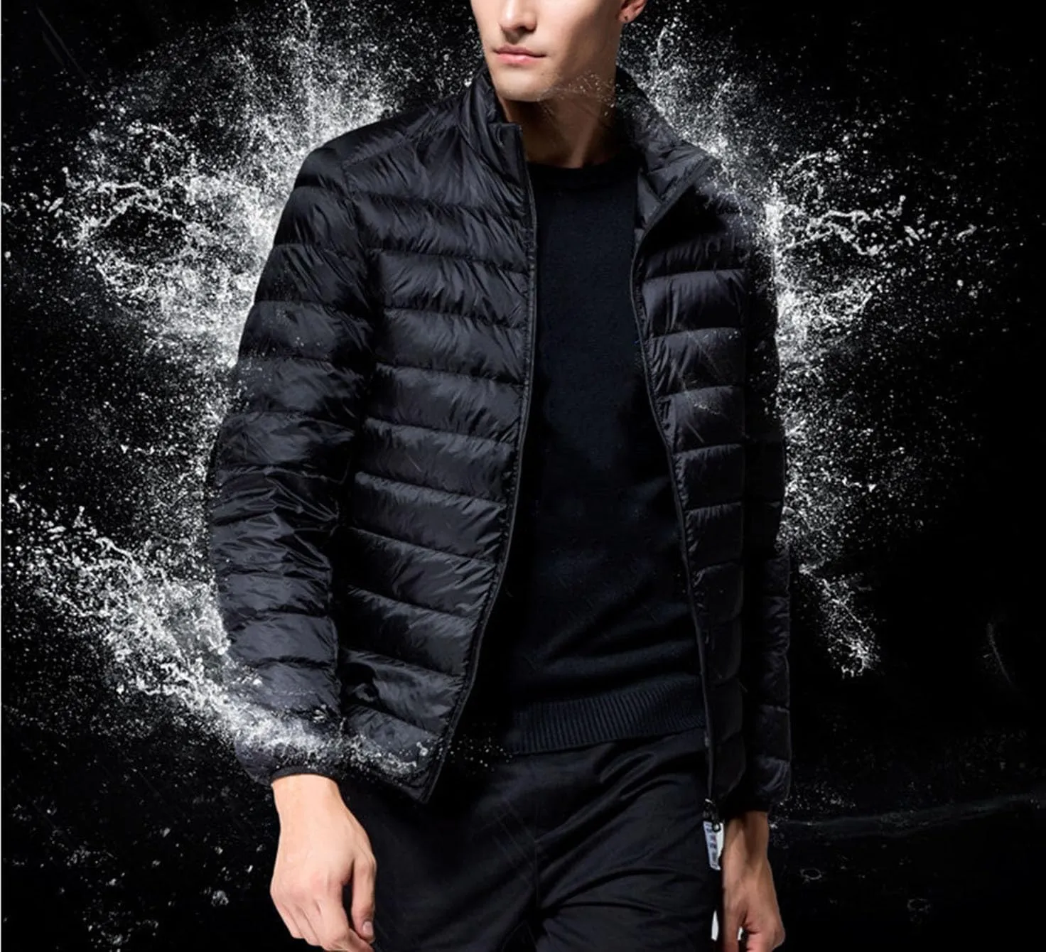 Mens Puffer Jacket Lightweight Packable Down Coat Stand Collar Quilted Jacket Casual Zip up Jacket Warm Winter Outwear