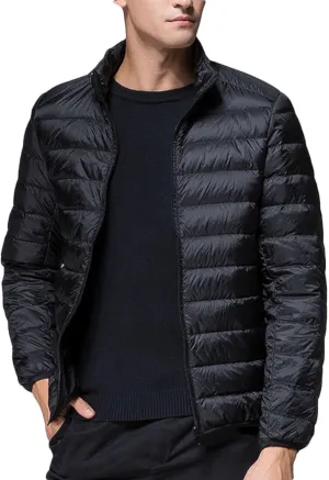 Mens Puffer Jacket Lightweight Packable Down Coat Stand Collar Quilted Jacket Casual Zip up Jacket Warm Winter Outwear