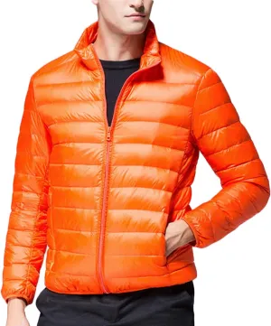 Mens Puffer Jacket Lightweight Packable Down Coat Stand Collar Quilted Jacket Casual Zip up Jacket Warm Winter Outwear