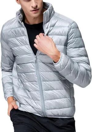 Mens Puffer Jacket Lightweight Packable Down Coat Stand Collar Quilted Jacket Casual Zip up Jacket Warm Winter Outwear