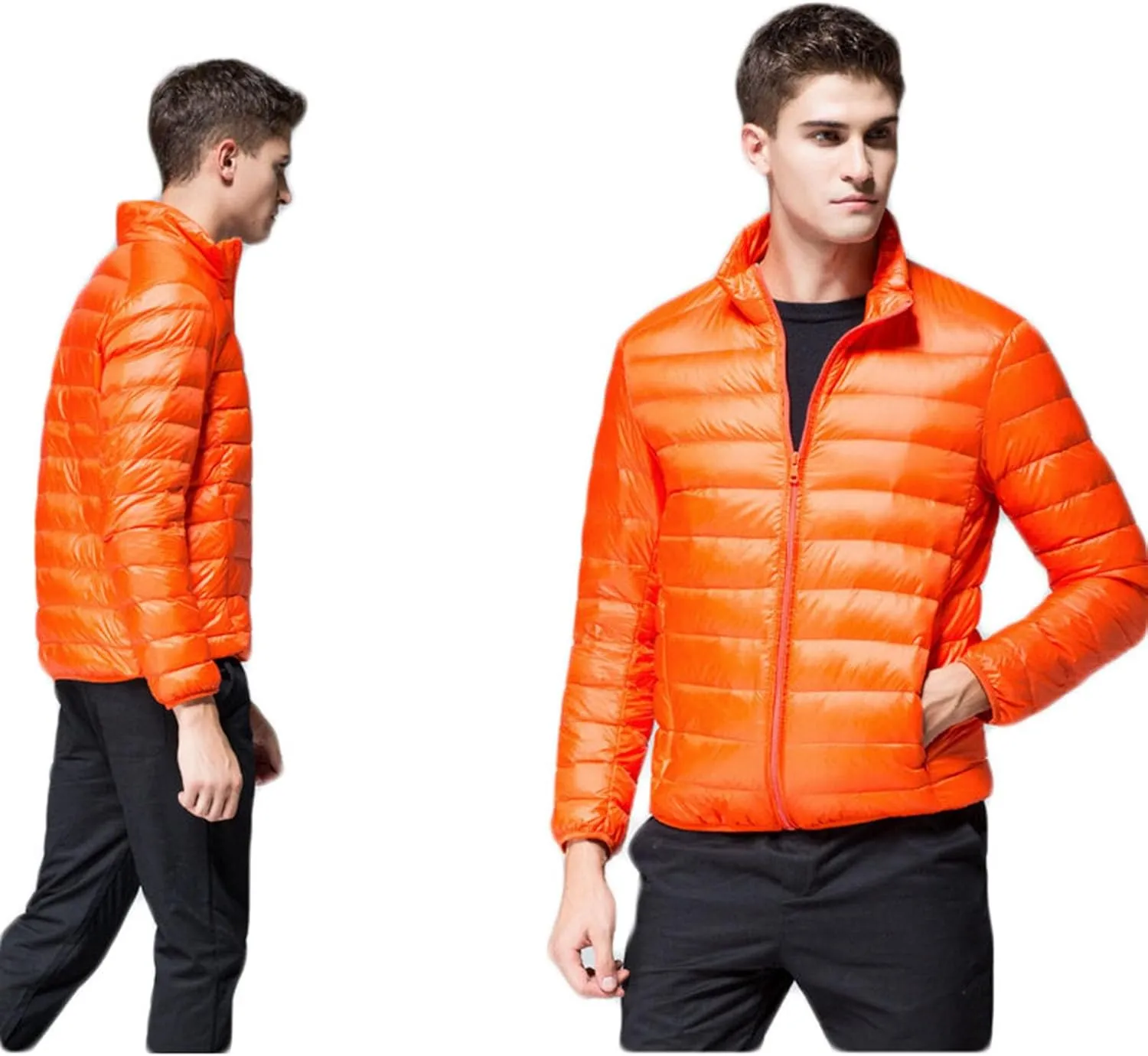 Mens Puffer Jacket Lightweight Packable Down Coat Stand Collar Quilted Jacket Casual Zip up Jacket Warm Winter Outwear