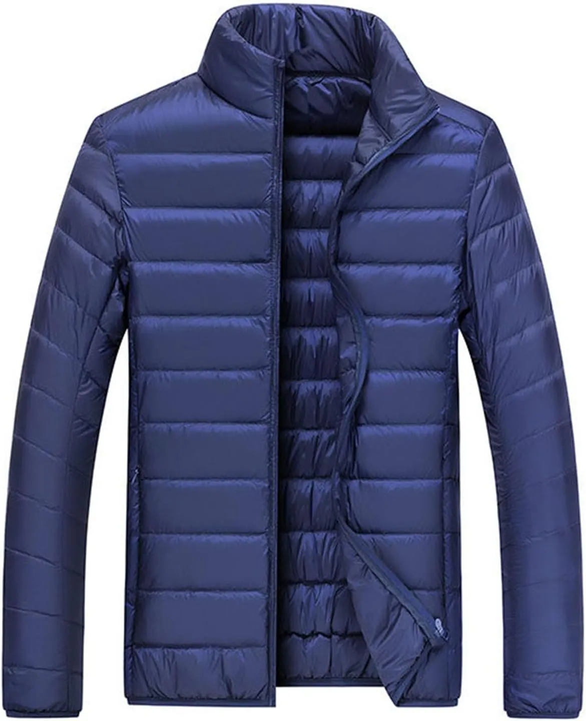 Mens Puffer Jacket Lightweight Packable Down Coat Stand Collar Quilted Jacket Casual Zip up Jacket Warm Winter Outwear