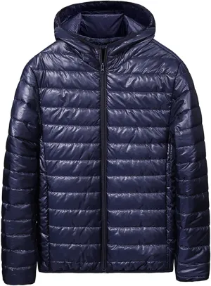 Men's Puffer Jacket Lightweight Packable Down Coat Zip up Quilted Hooded Jacket Warm Padded Jackets Thermal Winter Coat