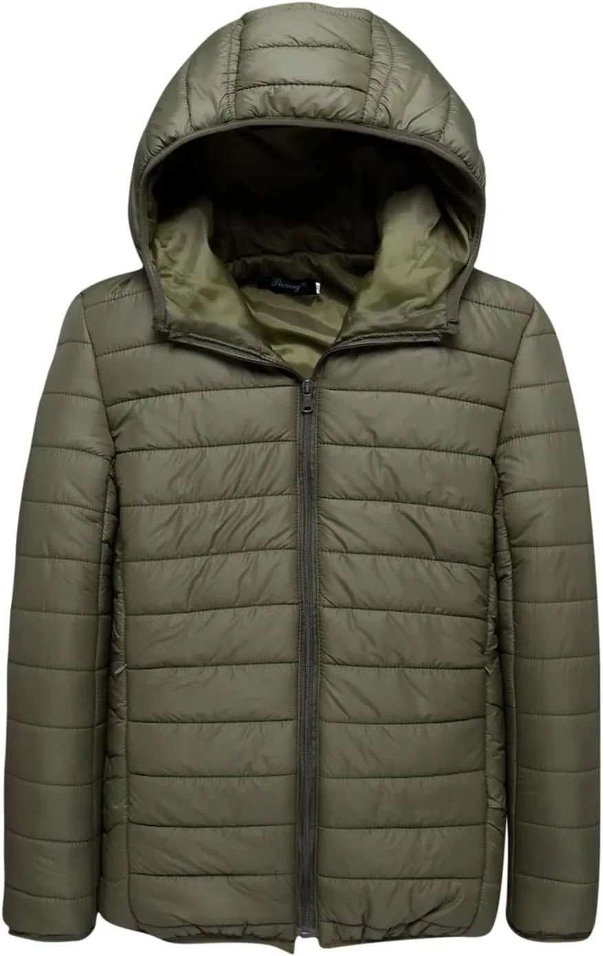 Men's Puffer Jacket Slim Fit Lightweight Down Coat with Hood Packable Quilted Jacket Casual Warm Winter Jacket