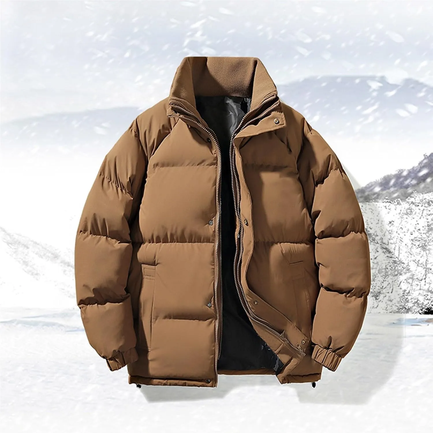 Mens Puffer Jacket Stand Collar Quilted Coat Lightweight Down Jacket Zip up Padded Coat Warm Winter Outerwear