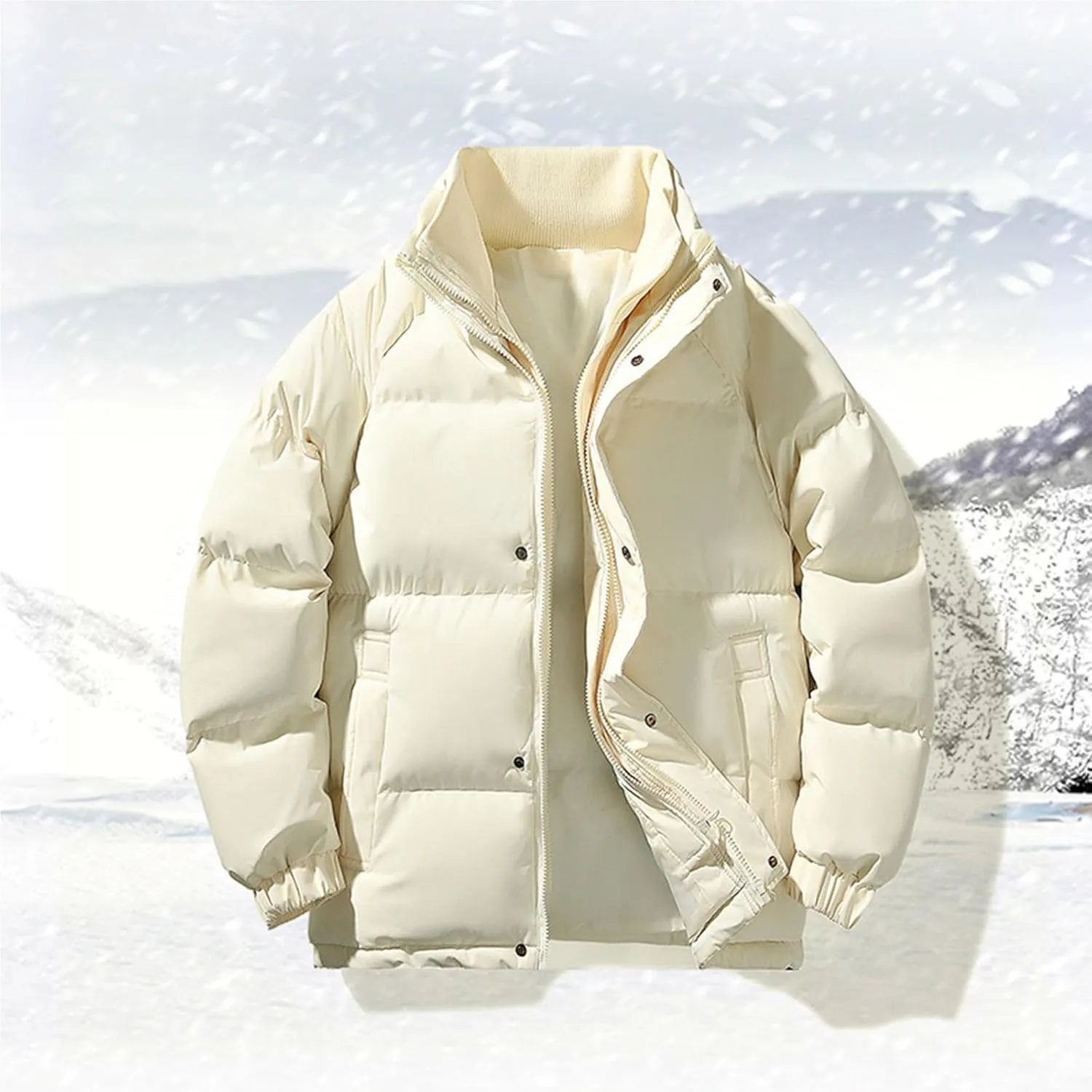 Mens Puffer Jacket Stand Collar Quilted Coat Lightweight Down Jacket Zip up Padded Coat Warm Winter Outerwear