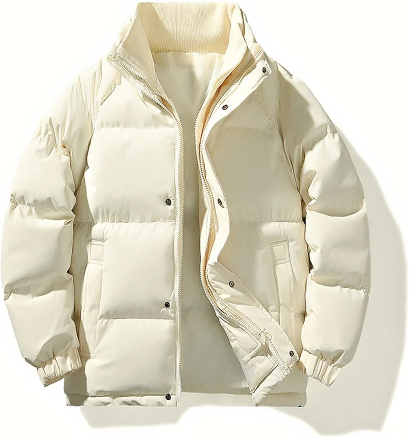Mens Puffer Jacket Stand Collar Quilted Coat Lightweight Down Jacket Zip up Padded Coat Warm Winter Outerwear